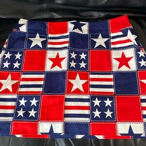 NWT Patriotic Star Red White & Blue Patterned Loudmouth Ladies Skirt